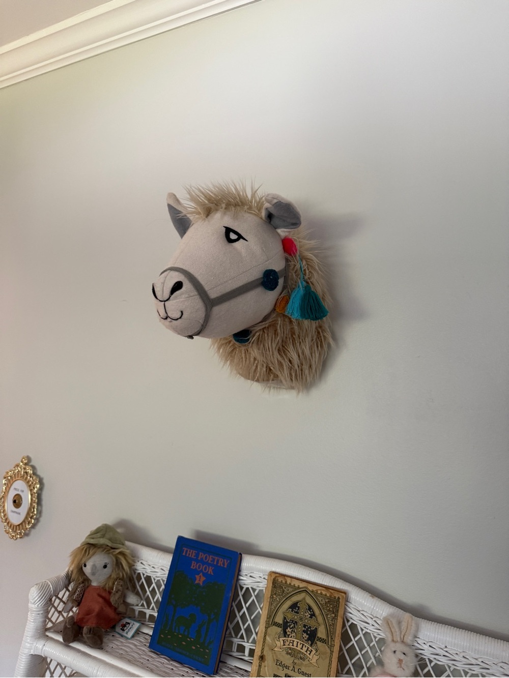 Kids Plush Llama Wall Mount - Neutral with Teal & Pink Tassels